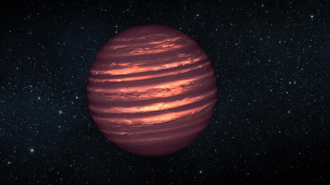 An artist’s conception of the brown dwarf 2MASS-2228, one of the targets monitored in the Extrasolar Storms campaign. More massive than planets, but short of enough mass to shine like a star, brown dwarfs are home to swirling clouds that can form cloud pa An artist’s conception of the brown dwarf 2MASS-2228, one of the targets monitored in the Extrasolar Storms campaign. More massive than planets, but short of enough mass to shine like a star, brown dwarfs are home to swirling clouds that can form cloud pa